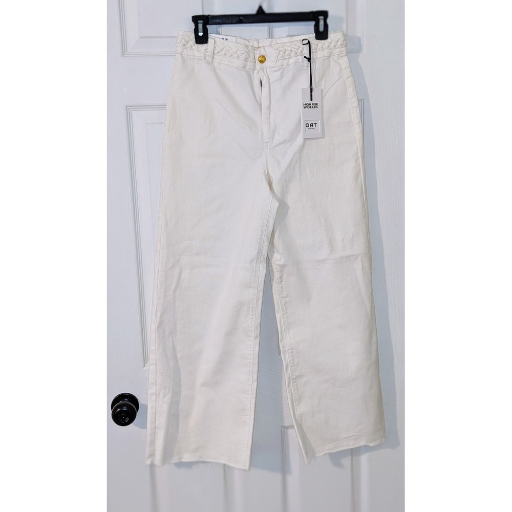 Oat New York Cropped White Flare Wide Leg Jeans
